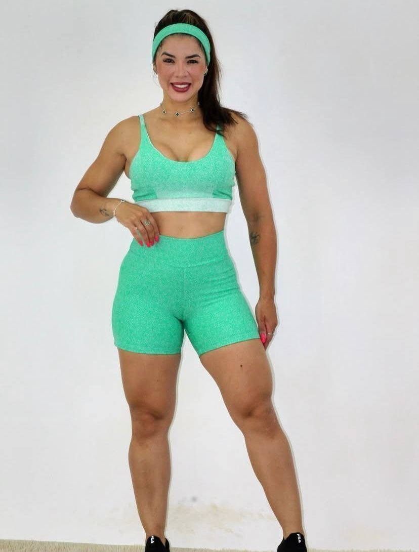 Conjunto JACQUARD Fitness Top e Short Verde menta