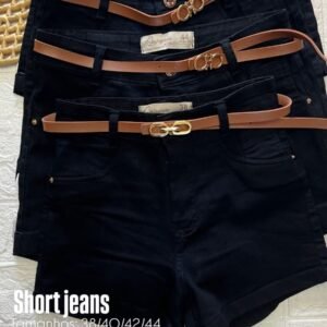 Short Jeans Preto Feminino com Cinto
