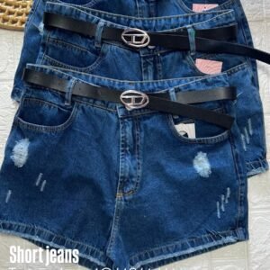 Short Jeans Feminino Destroyed com Cinto